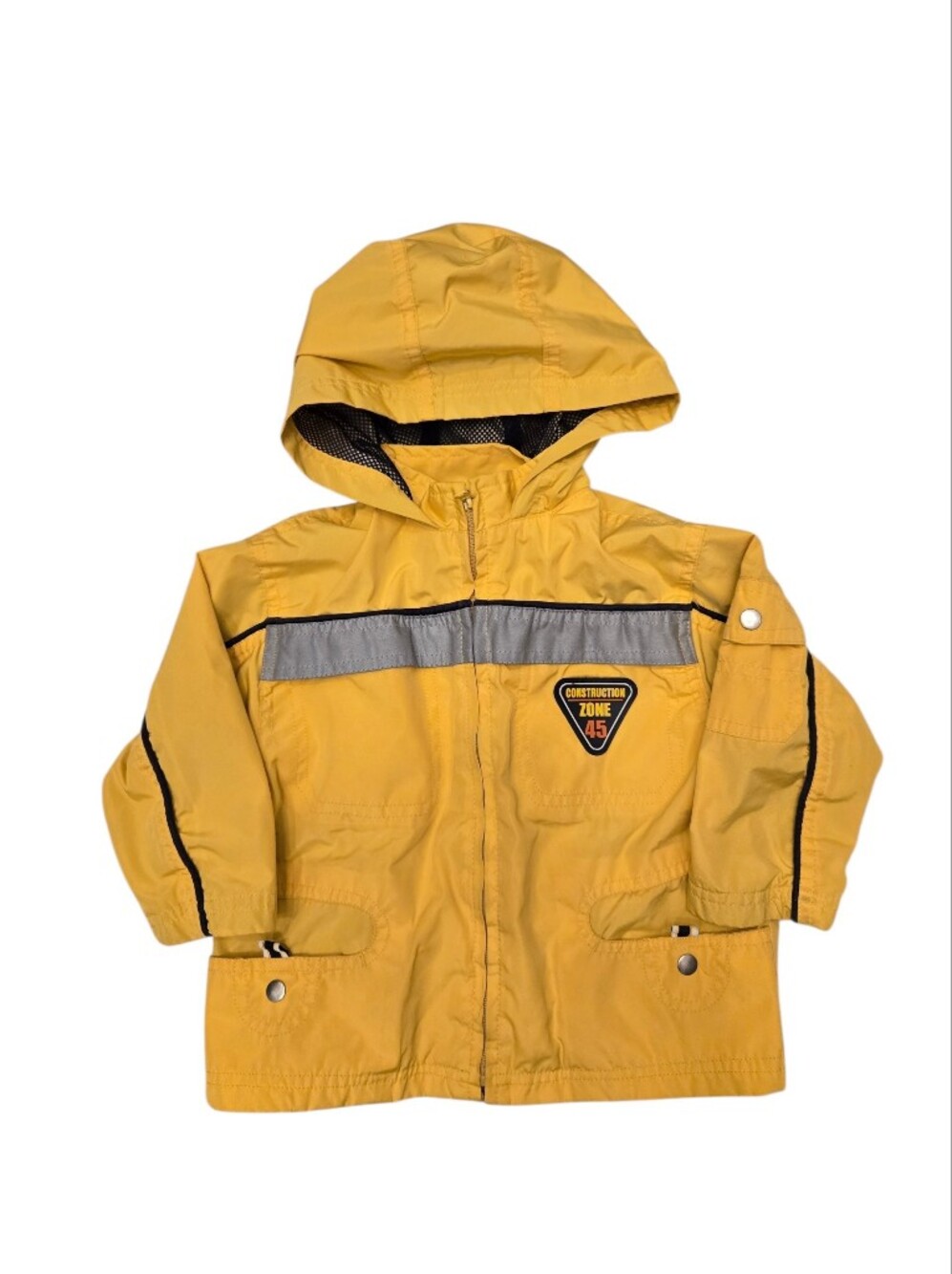 Vintage Y2k Yellow Hooded Rain Jacket Construction Zone